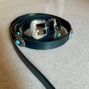 Silver and Turquoise Skinny Belt